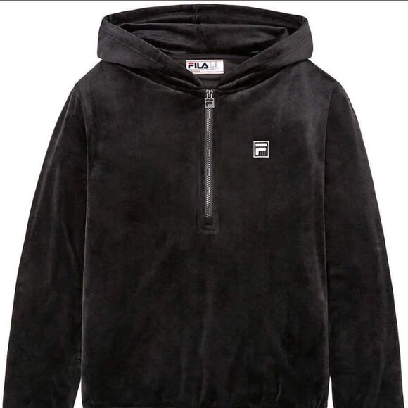 Filla Size medium black velour hoodie full zip sweatshirt Y2K - Picture 1 of 9